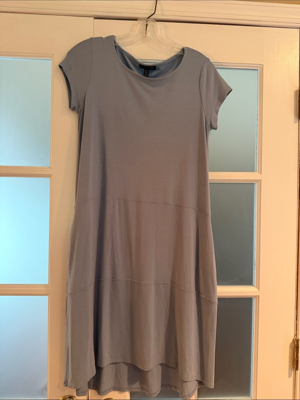 Casual Short-Sleeve Light Blue Swing Dress